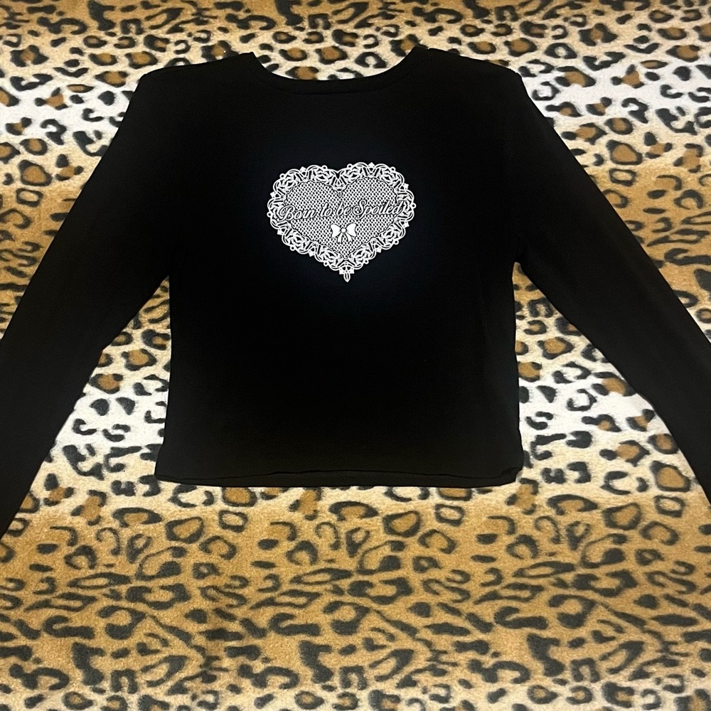 Streetwear Society Black Long Sleeve Tee with White Heart Design